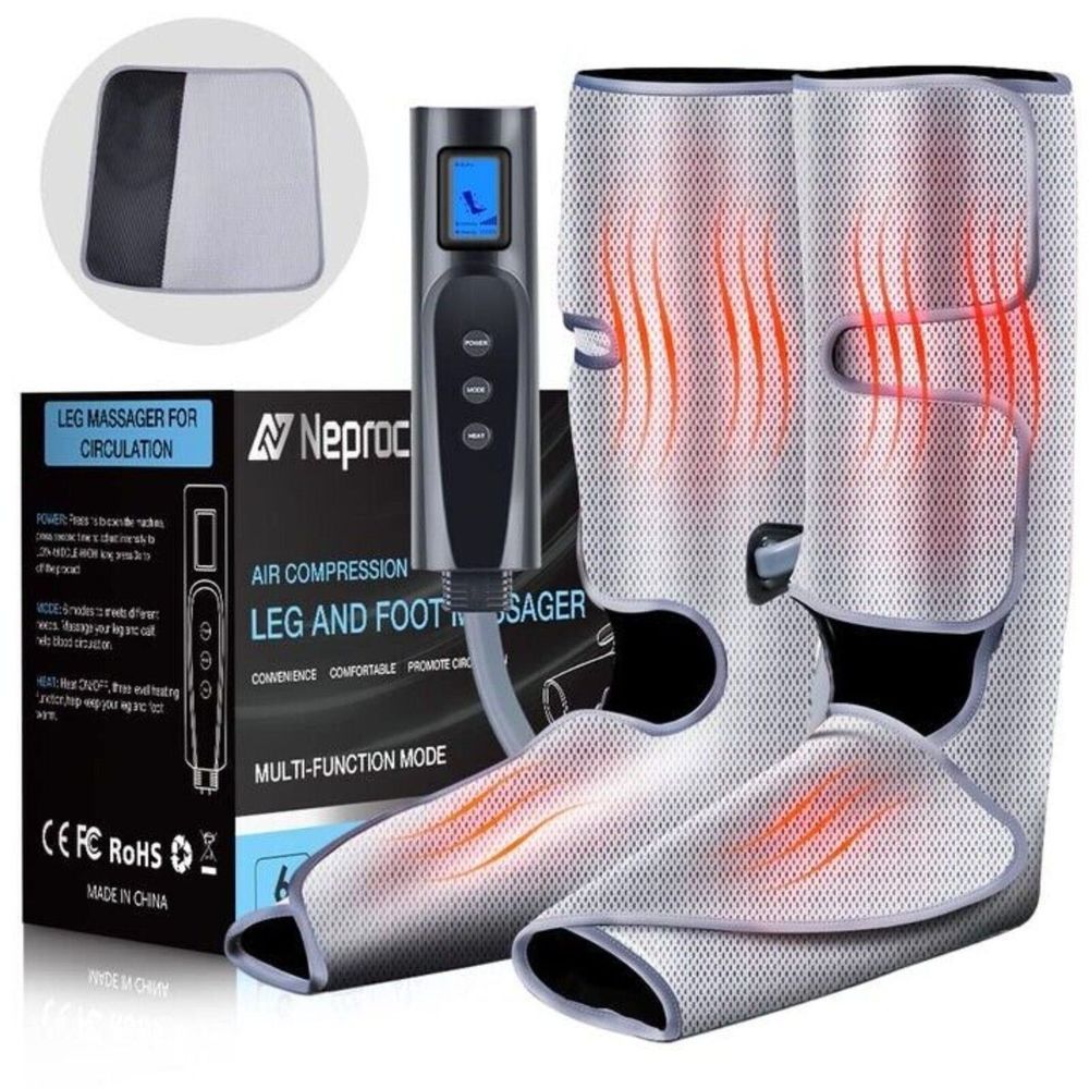 Air Compression Heated Foot Calves Leg Massager Circulation Therapy Boots Pair
